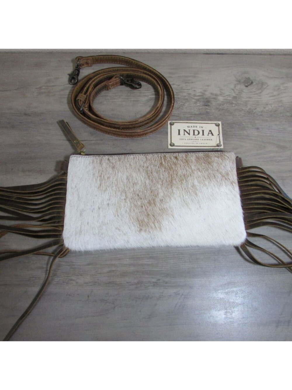 Cowhide & Leather Fringe Crossbody Bag Purse